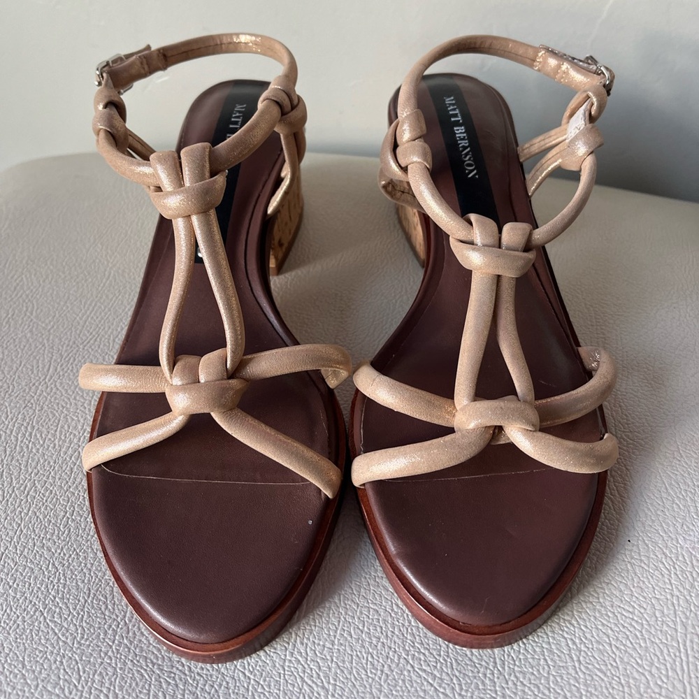 Matt Bernson Elba Brown Leather Block Heel Ankle Strap  Sandals Women’s Size 7
